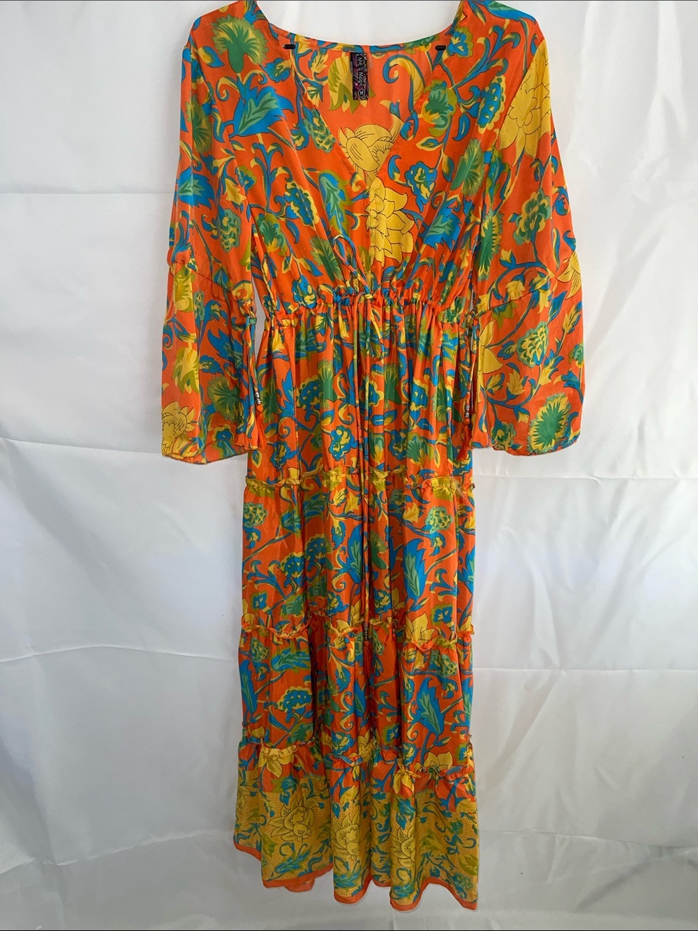 Me 2 Magic Anthropology Vibrant Orange Floral Tiered Maxi Dress - Size M